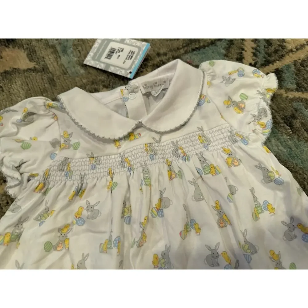 Kissy Kissy 3-6 Month Smocked Easter Peter Pan Collared Dress Bloomer Set Cotton